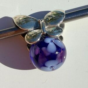 Trollbeads Summer Butterfly Solid Sterling 925 LAA Art Glass Flower Bead Rare